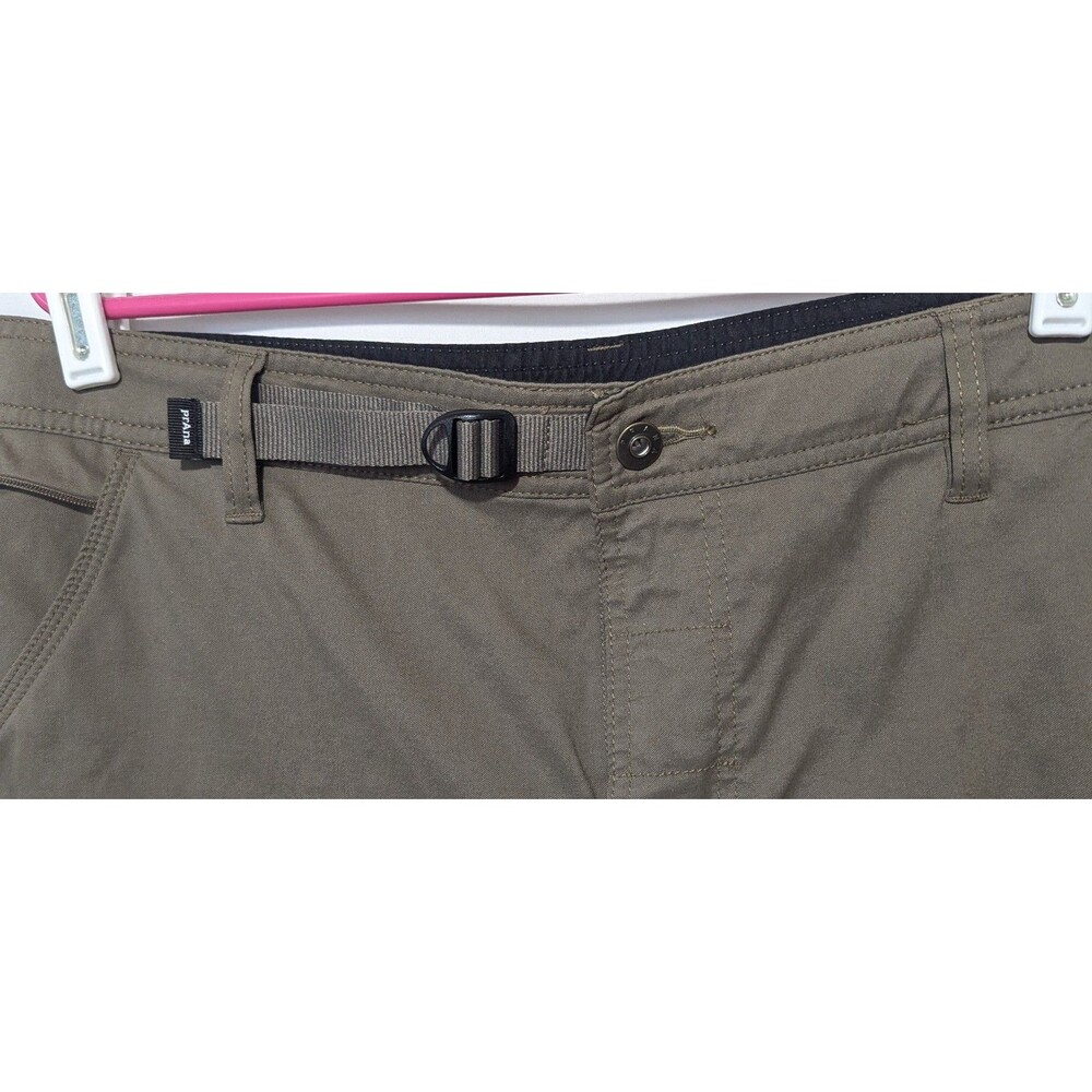 Prana Zion Mens Olive Hiking Cargo Shorts Size 38 Nylon Stretch Belted 8 Inseam - Picture 2 of 8